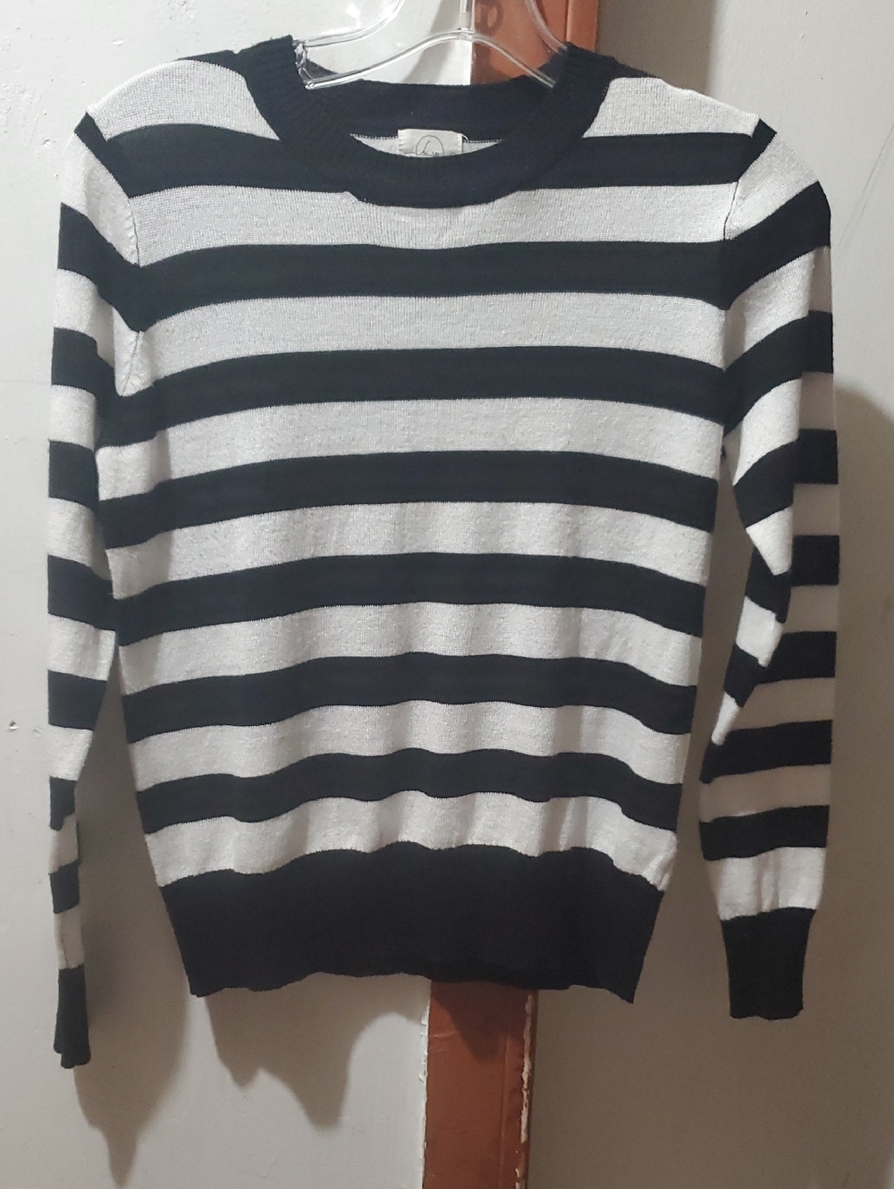 Hi res Black and White Striped Crewneck Sweater Size XS